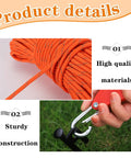 Two Pack High Strength Pulley Camping Ropes With Adjustable Windproof Ratchet Straps, close-up of orange rope and hook