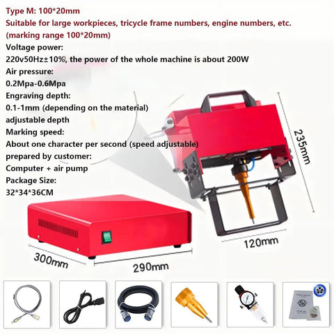 Rock Solid Pneumatic Dot Peen Marking Machine For Chassis Codes And Engine Tags Portable Metal Engraver Workhorse With Knockout Performance Pure Copper Motor dimensions and components layout.