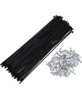 72 Set 13G Bicycle Spokes 197mm Black Carbon Steel Wheel Spokes With Galvanized Nipples on white background