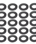 Heavy Duty Carbon Steel Flat Washer Black Oxide 8.8 Grade, 10mm ID, 20mm OD, 2mm Thick, 60 Pc Pack For M10 Fasteners shown in grid arrangement