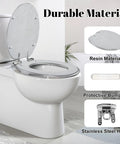 Elongated Retro backgrounds Toilet Seat with rustic resin design, stainless steel hinge, and cushioned bumpers.
