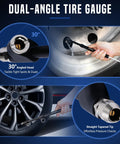 Two-pack heavy-duty dual-head tire pressure gauge with 30° angled head and straight-taper tip, 12 inch Amazon brand