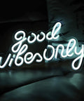 Good Vibes Only Neon Sign For Wall Decor Led Neon Light Brings Party Vibes To Your Living Room Bedroom Bar Game Room Restaurant Or Hotel White 16.5 By 10 Inches Easy Mount And Energy Efficient LED For Everyday Use And Party Ready Vibe.