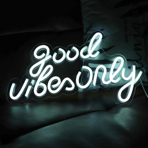 Good Vibes Only Neon Sign For Wall Decor Led Neon Light Brings Party Vibes To Your Living Room Bedroom Bar Game Room Restaurant Or Hotel White 16.5 By 10 Inches Easy Mount And Energy Efficient LED For Everyday Use And Party Ready Vibe.