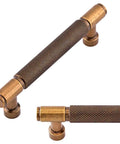 Antique Brass Knurled Cabinet Pulls Set, 10 Pack, 3.75 Inch 96mm Kitchen Cabinet Handles showing textured grip in close-up angle