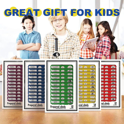 Ultimate 60 Piece Plastic Prepared Microscope Slides Set With Insects Plants Animals Flowers And Other Specimens In Five Boxes Safe No Sharp Edges Durable For Classroom And Home Science Kid Friendly, five color-coded slide boxes