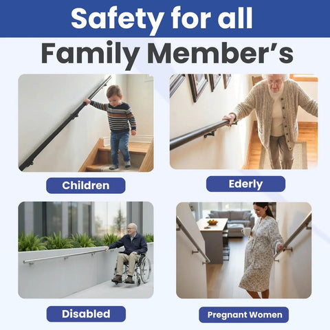 Safety for all family members using Killer 3 Feet Aluminum Handrail Kit For Indoor Stairs with adjustable brackets and high grip.