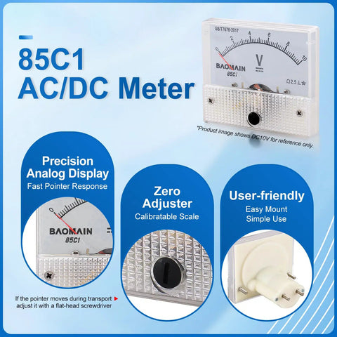 Analog DC Ammeter 0-500mA Panel Meter With 85C1 Dial, 2.5 Class Accuracy, Rectangle Amp Gauge features and components