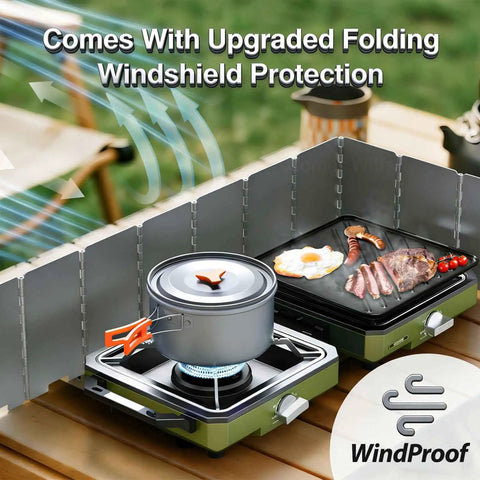 Portable Camping Cooking Set With Folding Wind Screen Lightweight Aluminum Pots And Pan 800ml Teapot 2 Cups And Plates Complete Mess Kit