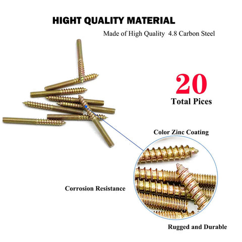Pro Grade Shop Checked M4 X 40mm Hanger Bolts 20 Pack Heavy Duty Galvanized Steel double ended wood screws set on a white background.
