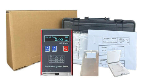 Must Have Pro Grade Surface Roughness Gauge Meter With USB Data Output And OLED Display Measures Ra 0.05 to 15.0 Micrometers And Rz 0.1 to 50 Micrometers Easy Readout Real Time Battery Power Monitor Surftest Style Profilometer For Precision with accessories and packaging