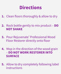 Directions for Professional Hardwood Floor Restoration Glaze With Satin Finish 32 Oz One Coat Application with cleanup steps.