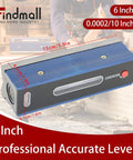 6 Inch Pro Level With Box, Insanely Accurate Spirit Level For Machinists And Toolmakers, Carbon Steel Body, 0.0002 Inch Per 10 Inch Precision, Big Bubble Design For Easy Readings