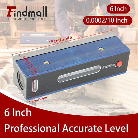 6 Inch Pro Level With Box, Insanely Accurate Spirit Level For Machinists And Toolmakers, Carbon Steel Body, 0.0002 Inch Per 10 Inch Precision, Big Bubble Design For Easy Readings