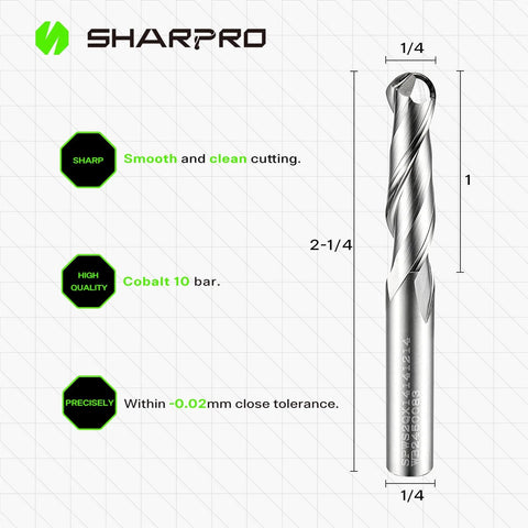 Beefy Pro Grade Carbide Ball Nose CNC Router Bit With Up Cut End Mill For Wood And Aluminum Engraving One Inch Cutting Length