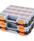 Front view of a stacked 34 Compartment Small Parts Organizer Case With Removable Dividers Double Sided Storage Box For Screws Nuts Bolts Nails Beads