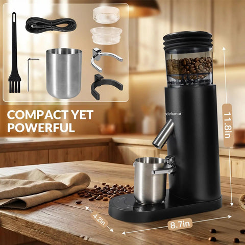 Cordless Coffee Grinder Featuring Rechargeable Conical Burr Mill And Sixty Precision Settings For Super Smooth Brewing On The Fly with stainless steel cup.