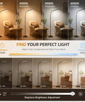 Lit LED Floor Lamp With Stepless Dimming And 3000K To 6000K Color Range, 15W 1000lm, Remote And Touch Control, Adjustability Display