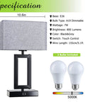 Touch Control Bedside Lamps Set Of 2 With Dope Dual USB Ports And Three Way Dimmable, black base, gray shade, two bulbs included.