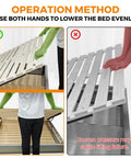 Operation method illustration for Heavy Duty Steel Bed Lift Mechanism For Storage Beds supports even lowering using both hands.
