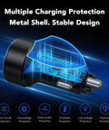 Four Port Car Charger With Voltmeter 78W Fast Charge USB C And USB A Hub showing protective metal shell and circuit board.
