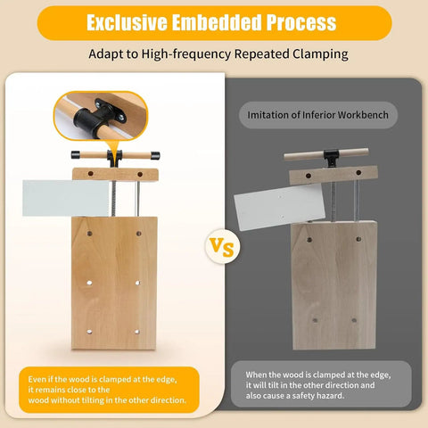 Heavy Duty Portable Woodworking Bench Vise With Adjustable Screw Handle For Hardwood Clamp On Workbench, showing embedded clamping process.