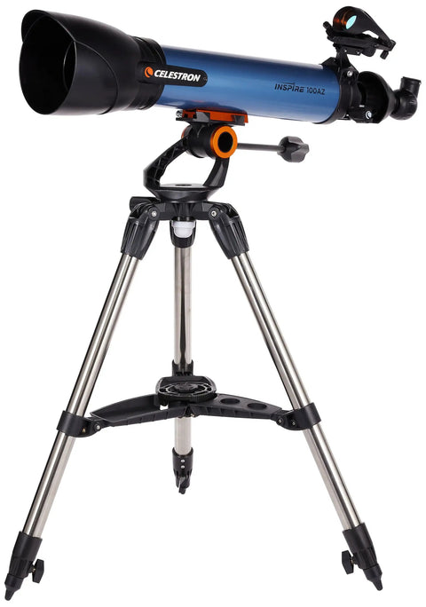 Beginner Refractor Telescope With Built In Phone Adapter For Easy Setup And Social Stargazing 100AZ Optics Foldable Tripod Entry Level Astronomy Kit For Newbie Explorers And Outdoor Enthusiasts, blue tube