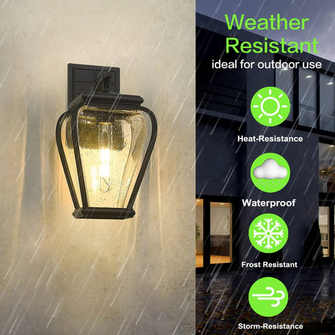 Heavy Duty Aluminum Outdoor Wall Light Fixture Built Tough With Waterproof Lantern in rainy weather, 14.6x9.9 inches