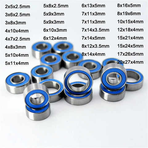 RC Car Ball Bearings Set Rubber Sealed Or Metal Shielded In Mixed Sizes 2x6x3 5x10x4 5x8x2.5 4x10x4 5x11x4 6x12x4 12x18x4mm Plus 4x8x3mm Chrome Steel GCr15 Low Vibration High Speed Hobby RC Cars, mixed bearing sizes