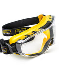 Over Glasses Safety Goggles With Anti Fog Clear Lens ANSI Z87.1 Impact Resistant And UV Proof Eye Protection in yellow with black elastic band.