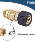 Close-up of Raincovo brass pressure washer quick-connect fittings, M22 14mm to 3/8 in hose adapter, four pieces