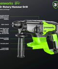 Beast Of A Cordless Rotary Hammer Drill With Brushless 24V Motor 2 Joule Impact SDS Plus Four Modes LED Light Includes 4Ah Battery And Charger Built For Concrete Masonry Demolition Work, green and black design, side view