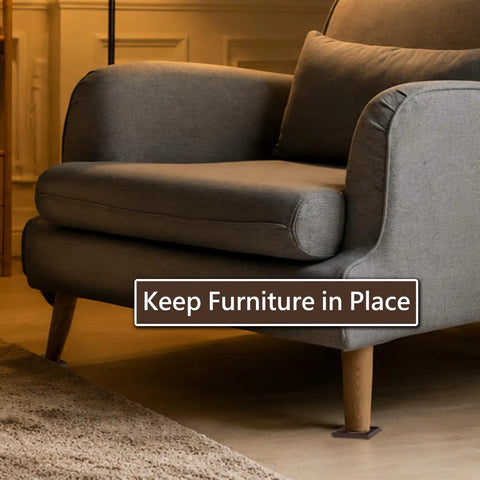 Square Rubber Furniture Caster Cups With No Slip Grip under sofa leg, protecting hardwood floor and reducing noise in living room.