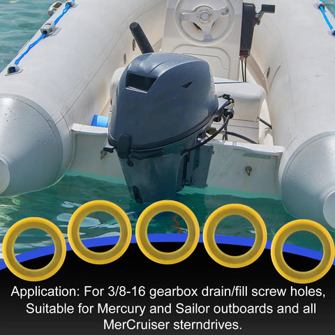 Six Pack Gearcase Drain Plug Seal Washer Gaskets For Mercury Outboard Motors 6 Pcs Rubber Iron Construction Marine Grade Seals for 3/8-16 drain holes