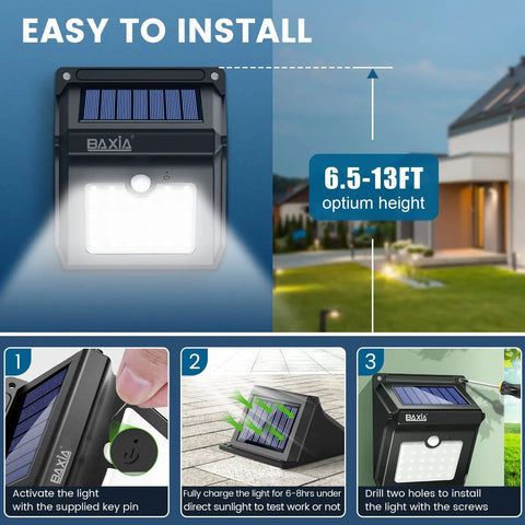 Installation guide of Solar Outdoor Security Lights Wireless Motion Sensor Waterproof LED Path Lighting for Front Door Backyard Steps Garage Garden with 400LM Output 4 Pack Durable Weatherproof Design