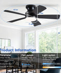 41 Inch Black Flush Mount Ceiling Fan With Lights Remote Control Dope Quiet DC Motor shown mounted in modern room