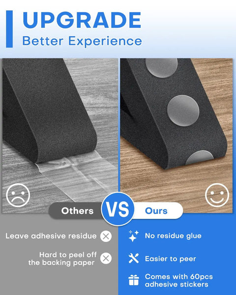 Comparison of 2 Pack Air Conditioner Foam Tape With Heavy Duty Adhesive, showing residue-free application and adhesive stickers.
