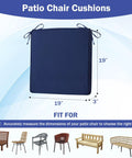 Set Of 4 Navy Blue Patio Chair Cushions, 19x19x3 Inch Outdoor Seat Cushions With Handle And Ties, Waterproof And Fade Resistant