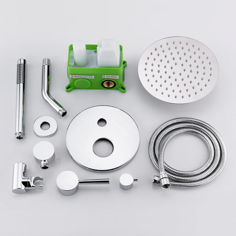 All-In-One Rain Shower System For Bathroom, Wall Mounted Shower Faucet Kit With 8-Inch Rain Head, Brass Handheld Sprayer, Rough-In Valve Included