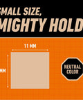 Natural Tan Mounting Putty For Posters And Photos, 84 Pre-Cut Squares, dimensions labeled 11mm by 9mm, text 'Small Size, Mighty Hold'