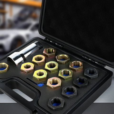 Tesmirror 16-piece axle spindle rethreading kit with dies and extension bar in a hard case
