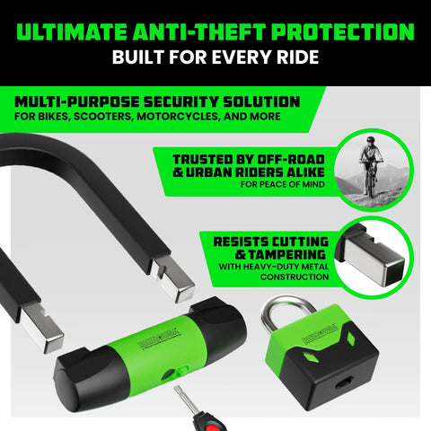 Heavy Duty Bike Lock Set With U Lock, 4Ft Steel Security Cable, Padlock And Four Lighted Keys For E Bikes, Motorcycles featured