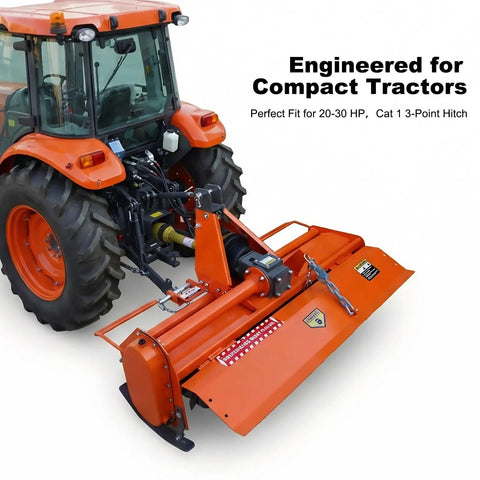 Three Point Hitch Rotary Tiller For Tractors With 41.34 Inch Working Width, 540 RPM PTO Drive attached to tractor