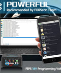 Bluetooth OBD2 Diagnostic Scan Tool For iOS Android And Windows With MS-CAN Pro Protocol, FEPS 18V, laptop and smartphone screen
