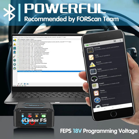 Bluetooth OBD2 Diagnostic Scan Tool For iOS Android And Windows With MS-CAN Pro Protocol, FEPS 18V, laptop and smartphone screen