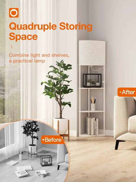 4 Tier Sector Corner Shelf Floor Lamp With White Shade And 3 Color Temperatures LED Bulb, A Handy Display Lamp With Shelves For Living Room, Bedroom Or Office, Perfect For Cozy Vibes And Practical Storage