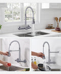 Hurran Wall Mount Kitchen Faucet, Commercial Utility Sink Faucet in a modern kitchen with flexible sprayer and ergonomic design.