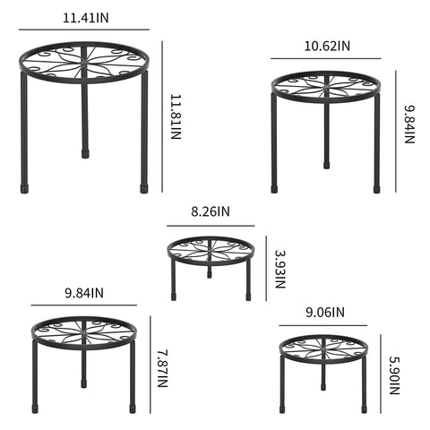 Solid Fit Five Piece Metal Plant Stands For Indoor And Outdoor Layouts Low Profile Flower Pot Racks With Heavy Duty Iron Frame For Houseplants And Patio Vibes