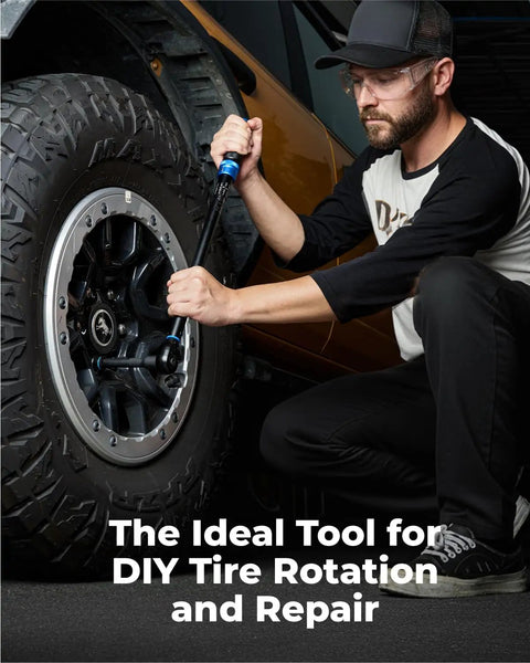 13 Piece One Half Inch Torque Wrench Set With 25 To 250 Ft-Lb Range And Plus Minus Three Percent Accuracy All In One Tire Repair Kit Including Click Torque Wrench Breaker Bar Five Inch Extension And Ten Deep Sockets For Diy Tire Fix, man tightening wheel lug nuts