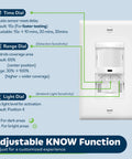 Diagram of In Wall PIR Motion Sensor Light Switch 4 Pack With Neutral Wire Required showing time, range, light dials.